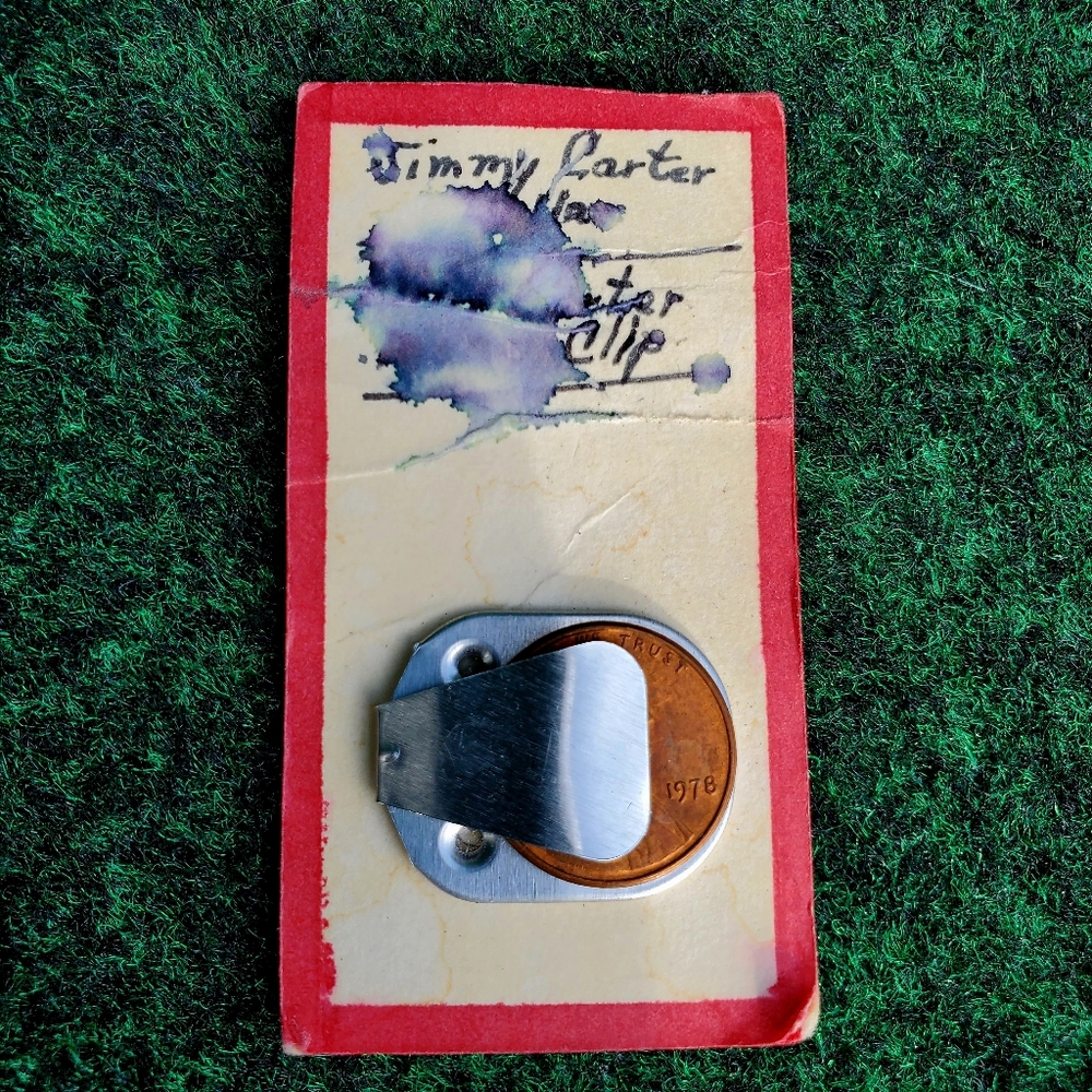 VTG Penny Clip Holder Billy Beer Steel Pull Tab Jimmy Carter,1978 Lincoln Penny